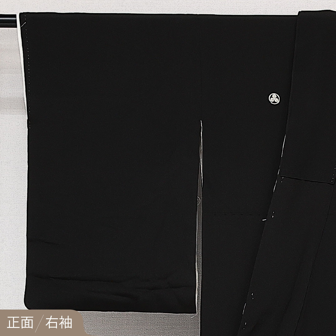 黒留袖 五つ紋 丸に三つ柏 身丈149cm 裄丈62cm Aランク 正絹 袷 比翼 広衿 XS 刺繍 鏡裏鳳凰文 牡丹 フォーマル 芸術的 華やか 黒系 1211-F0604