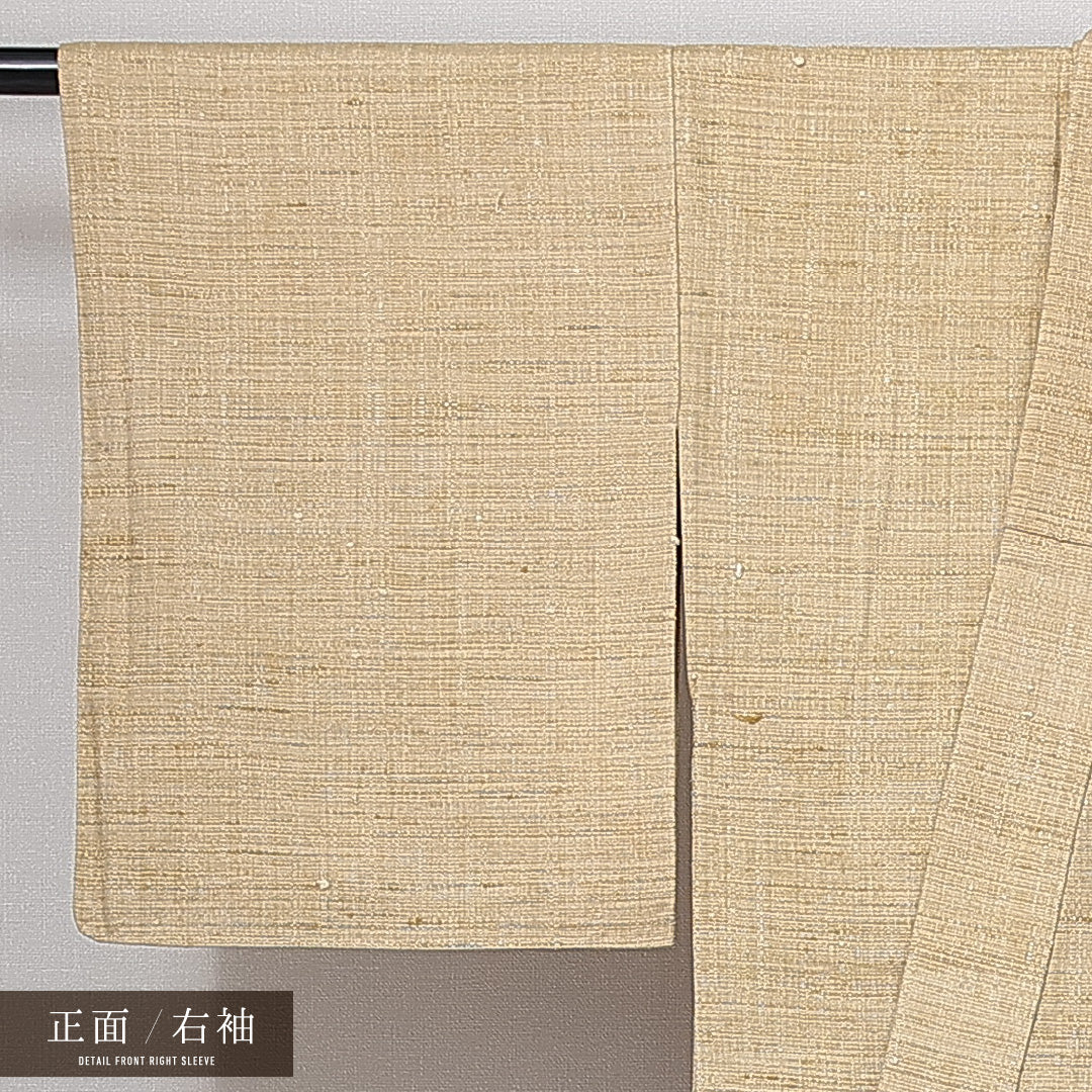 紬 袷 身丈156cm 裄丈61cm 正絹 Cランク Mサイズ 広衿 カジュアル 染紬 山 松 作家物 落款 黄系 1216-14960