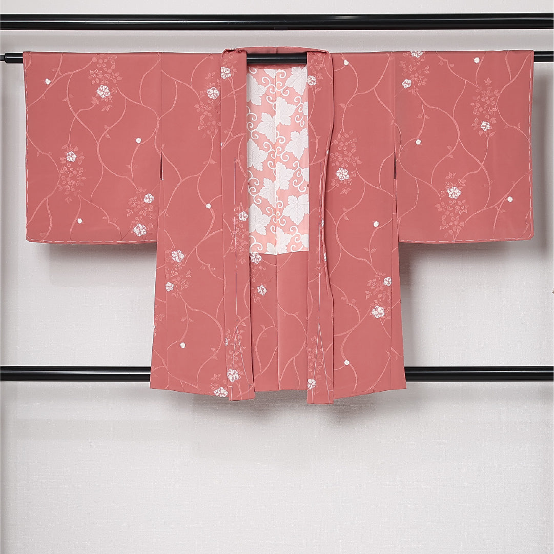 羽織 袷 身丈83cm 裄丈64cm 正絹 Sランク カジュアル Mサイズ 花柄 ピンク系 RP 1232-12861