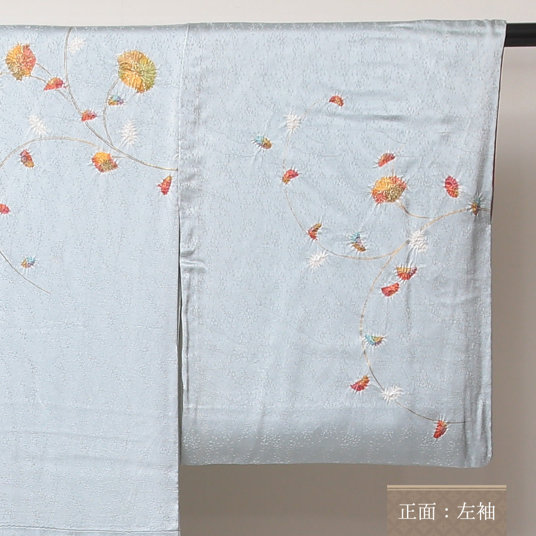 付下げ 袷 身丈170～174cm 裄66.5cm 正絹 部分絞り 草花 水色系 Cランク 1212-00605