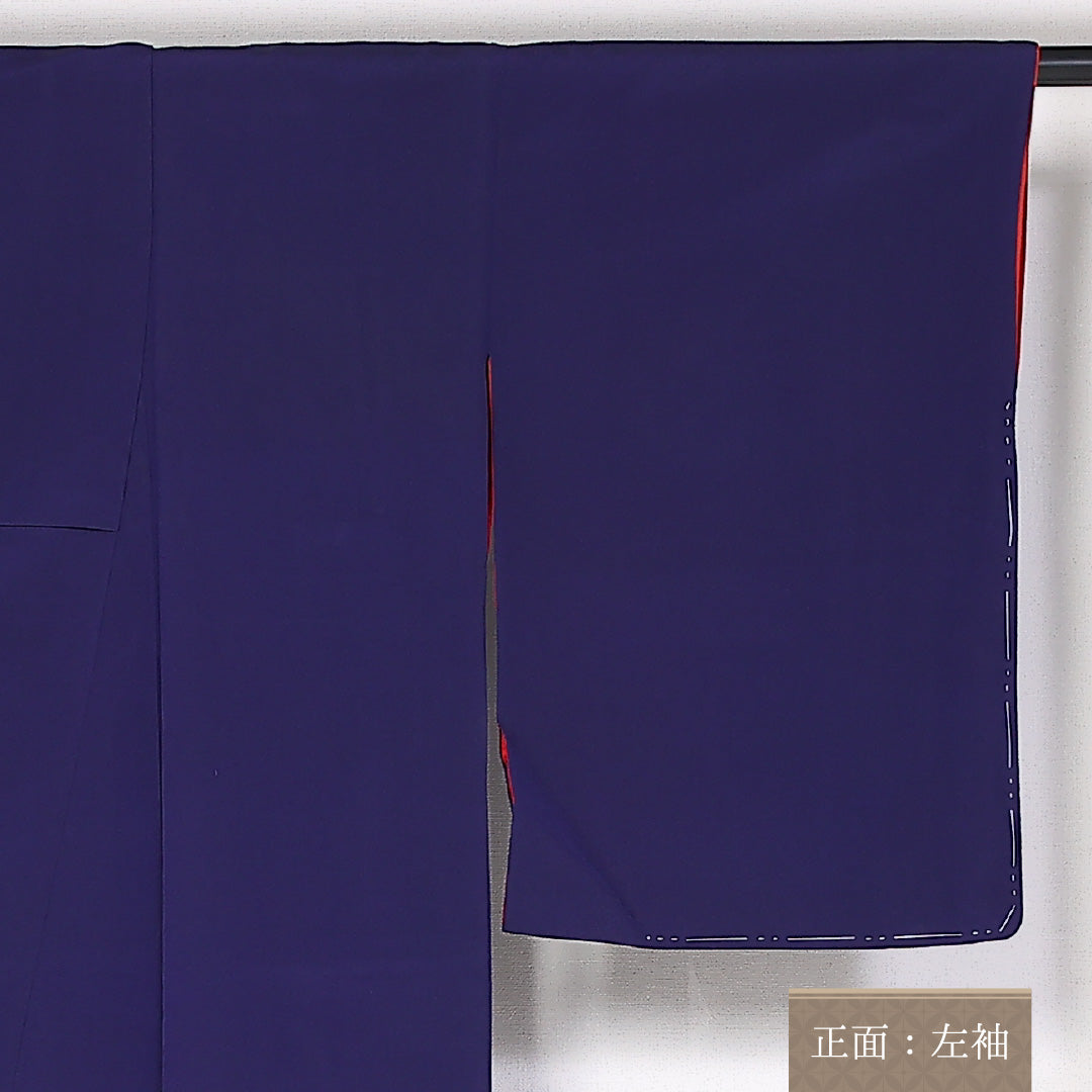アンティーク 色無地 袷 身丈156cm 裄丈63cm 正絹 Aランク Mサイズ 広衿 ちりめん 無地 紺系 1214-05318