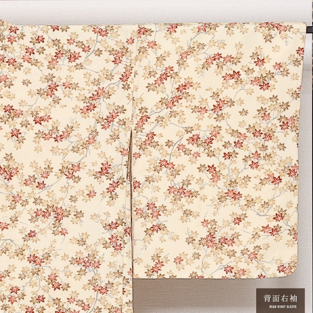 羽織 袷 身丈78cm 裄丈67cm 正絹 Sランク カジュアル Mサイズ 紐あり 紅葉 クリーム系 RP 1232-13730