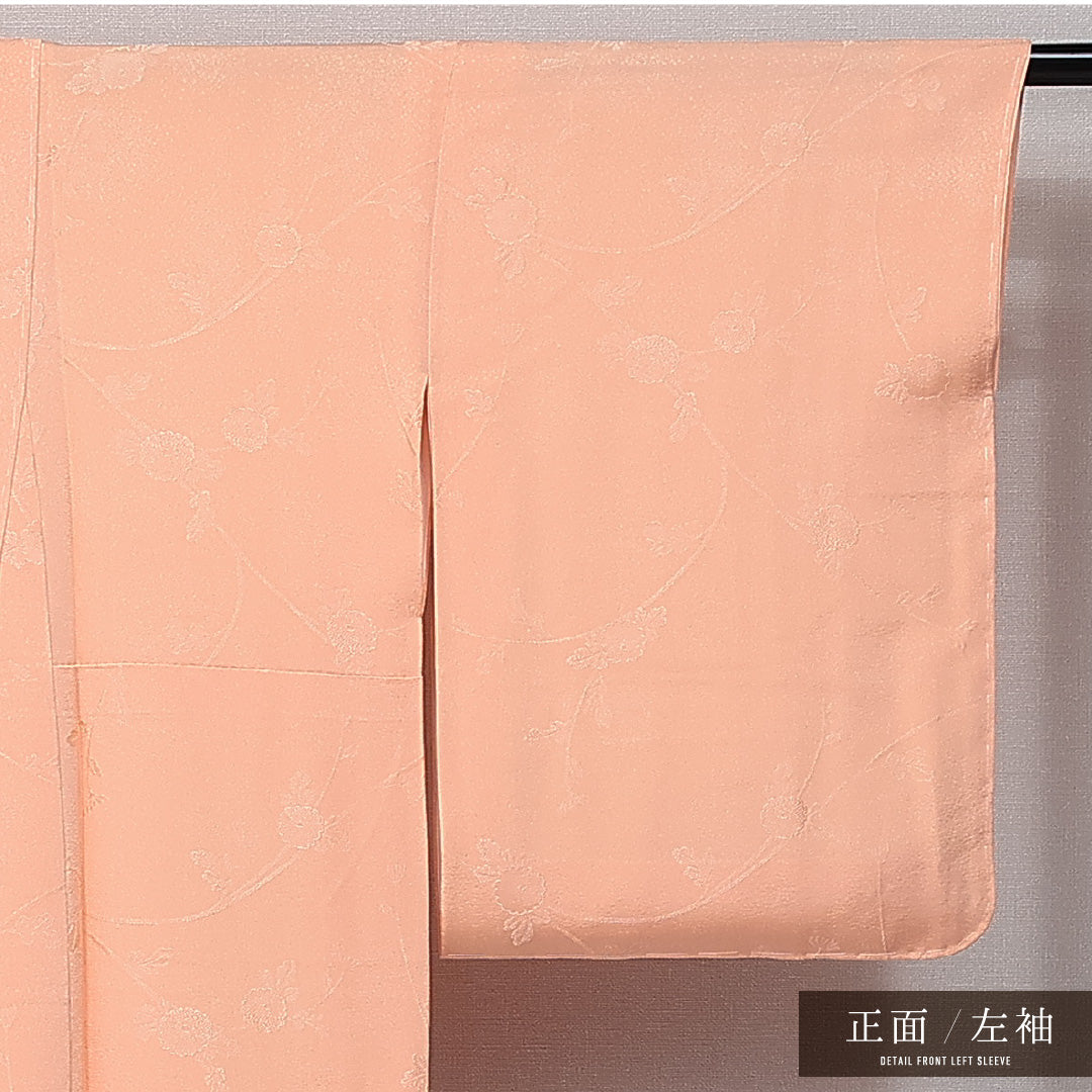 色無地 袷 身丈164cm 裄丈63cm 正絹 Sランク 一つ紋 (中印蔦) セミフォーマル 広衿 Lサイズ ピンク系 RP 1219-14374