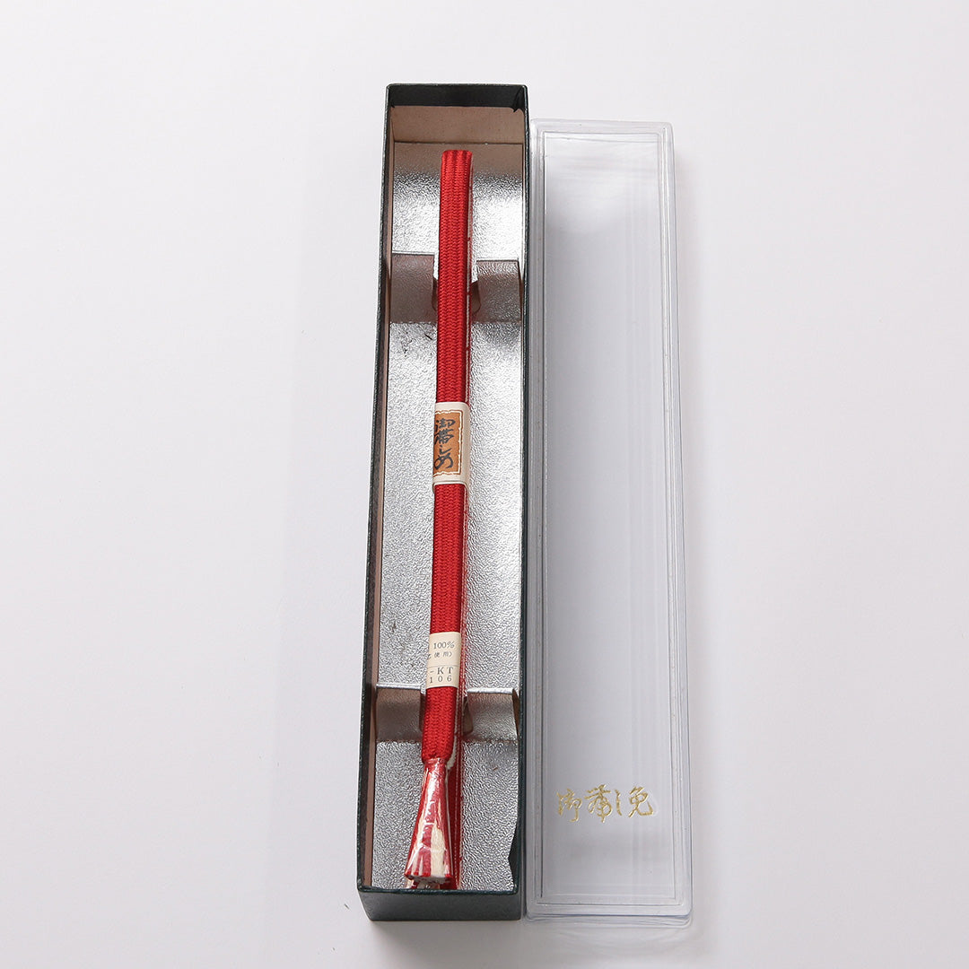新古品 帯締め 正絹 Nランク 平組紐 平唐組 赤系 白系 共箱 D 1236-01372