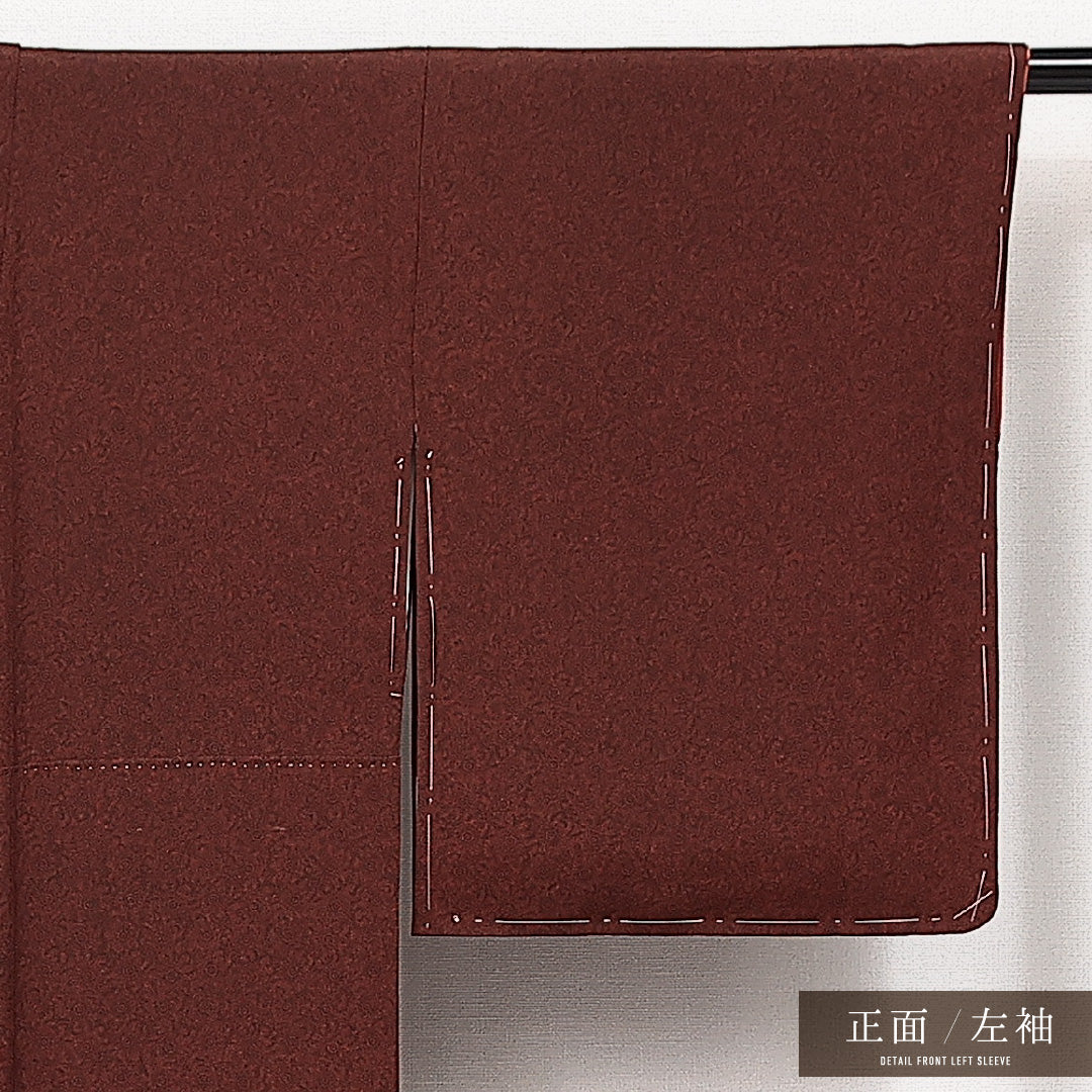 未使用品 小紋 袷 身丈158cm 裄丈62cm 正絹 Nランク インフォーマル 広衿 Mサイズ しつけ糸 花柄 茶系 M4 1221-14114