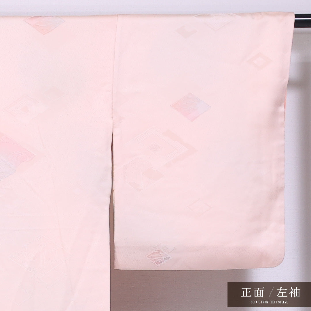 小紋 袷 身丈153cm 裄丈64cm 正絹 Cランク インフォーマル バチ衿 Sサイズ 色無地 松皮菱 ピンク系 LP 1221-11577