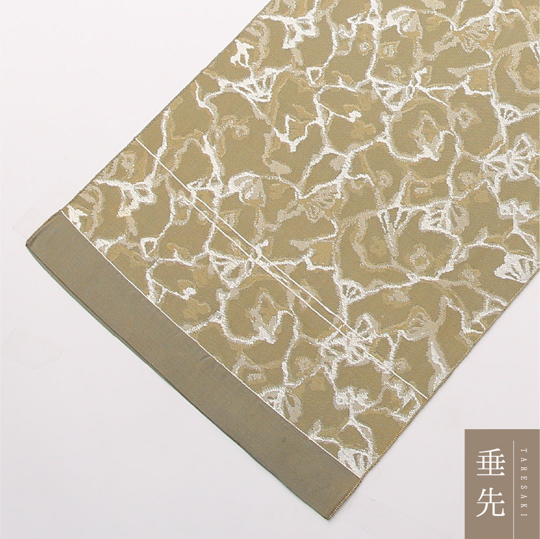 八寸名古屋帯 Aランク 帯丈378cm 正絹 全通 開き仕立て 織り カジュアル 創作柄 緑系 RP 1245-02307