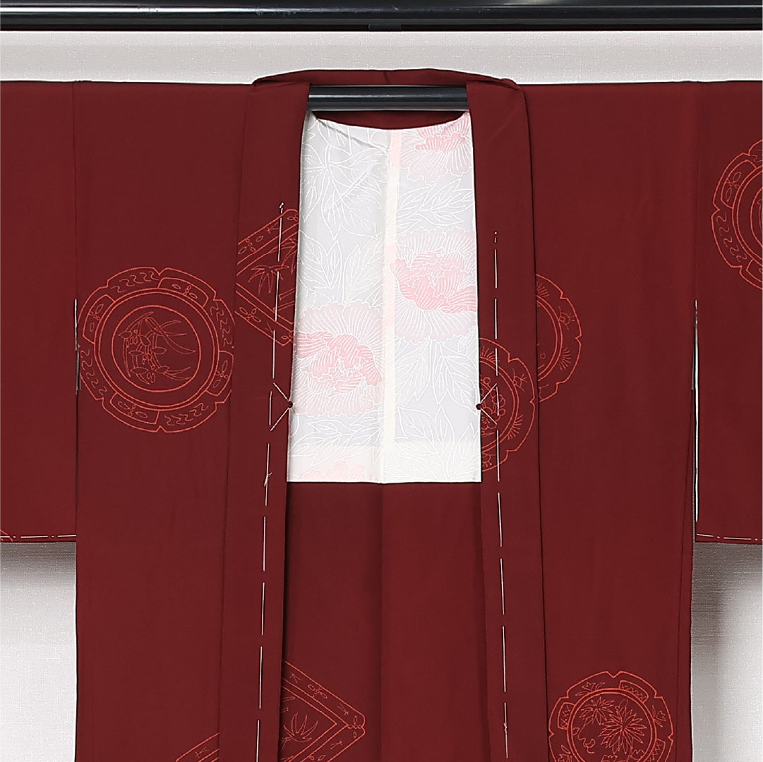 羽織 袷 身丈80cm 裄丈65cm 正絹 Sランク カジュアル Mサイズ 雪輪 茶系 RP 1232-12817