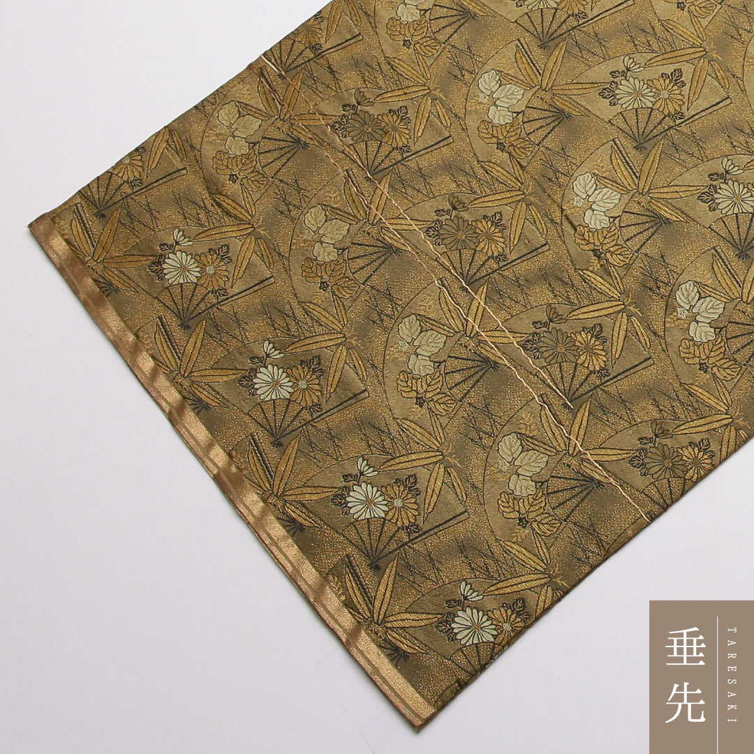 アンティーク 袋帯 帯丈400cm 正絹 全通 花扇 緑系 1243-01433