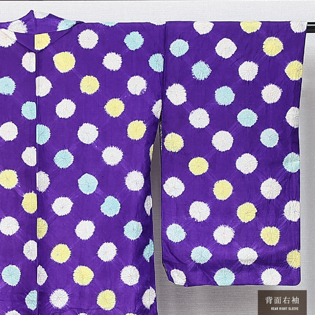 アンティーク 羽織 袷 身丈94cm 裄丈63cm 正絹 Aランク Sサイズ 絞り 紐あり 水玉 紫系 RP 1232-14638