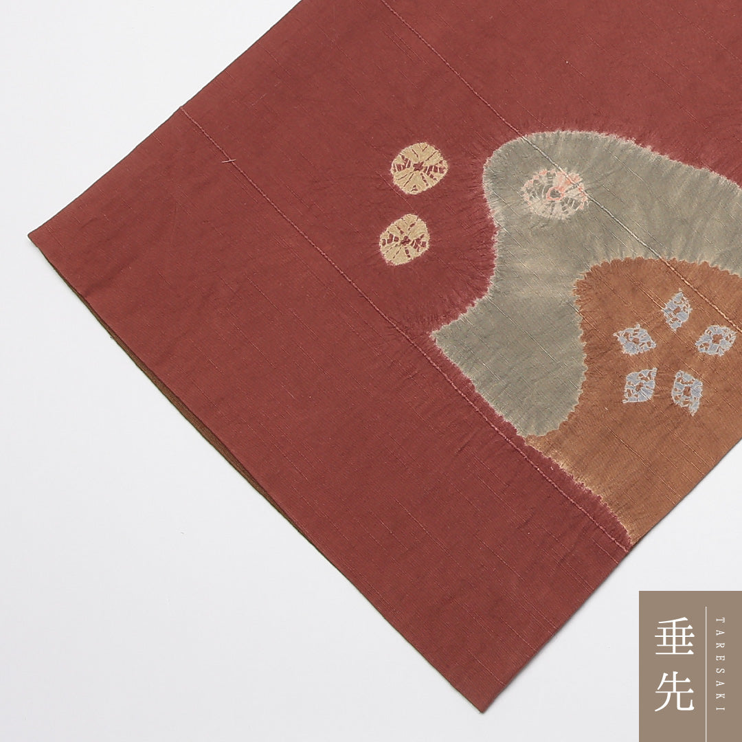 袋帯 帯丈450cm 正絹 ポイント柄 染め帯 インフォーマル 絞り 流水 茶系 赤系 1243-01229