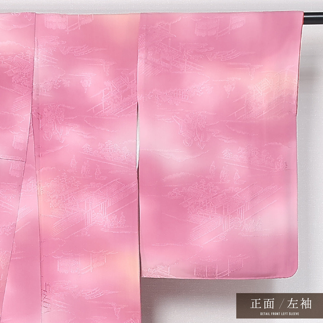 小紋 袷 身丈162cm 裄丈64cm 正絹 Bランク インフォーマル 広衿 Lサイズ 色無地 ぼかし染 御所解 ピンク系 HP 1221-11910