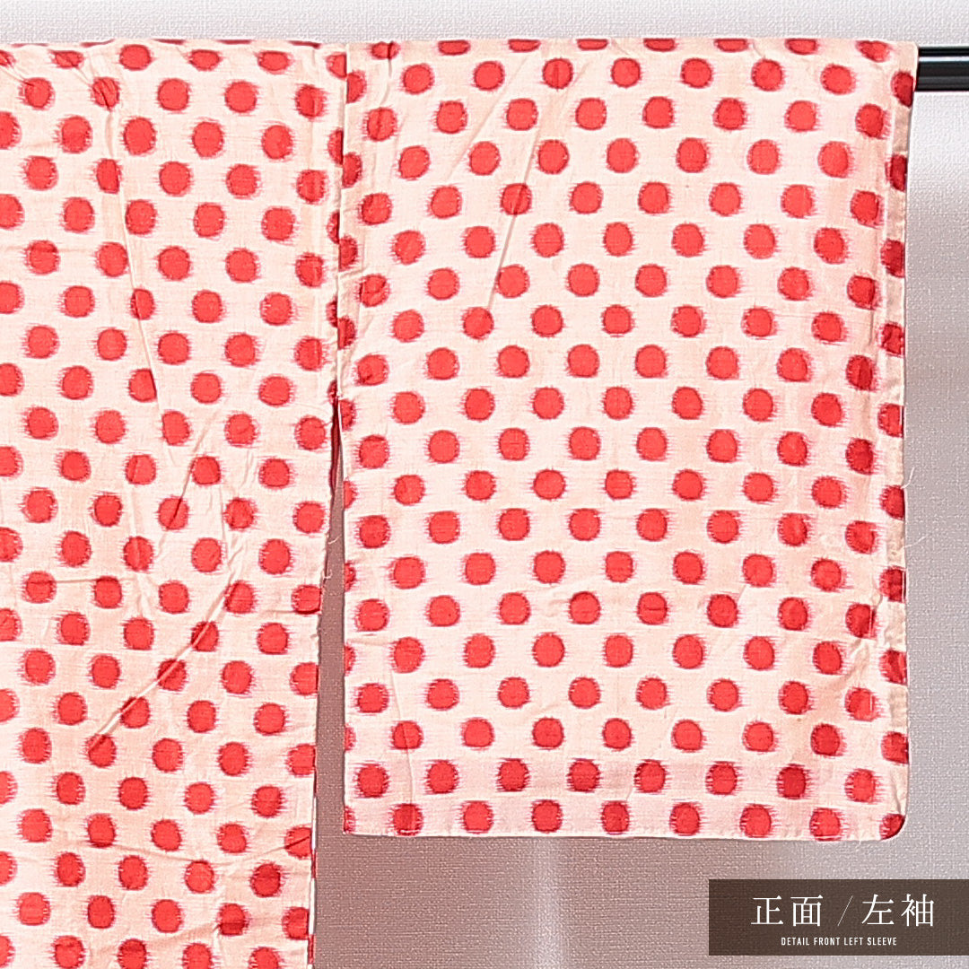 アンティーク 紬（銘仙） 袷 身丈144cm 裄丈60cm 正絹 Bランク XSサイズ バチ衿 ドット 赤系 ピンク系 1216-14971