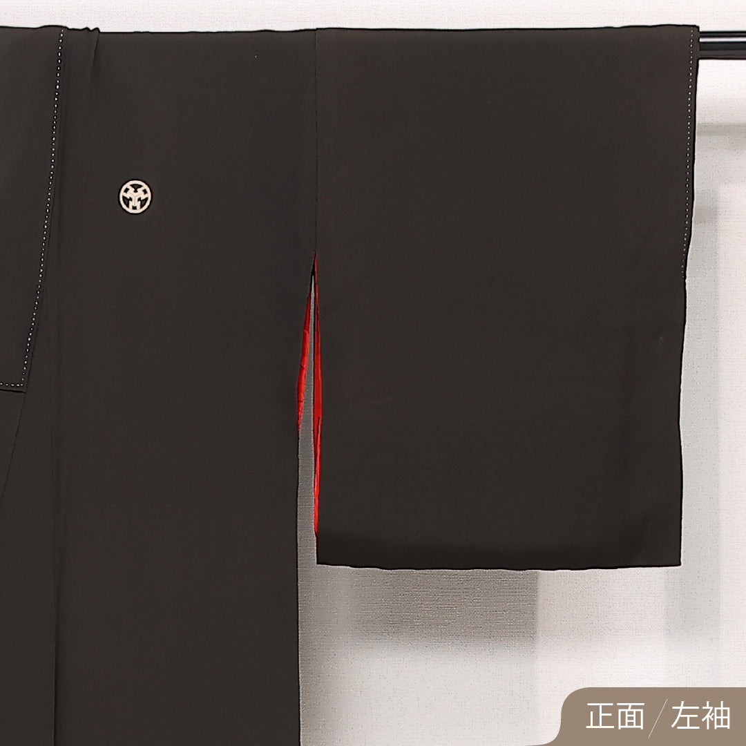 アンティーク 黒留袖 五つ紋 身丈153cm 裄丈64cm Dランク 正絹 袷 広衿 S 鬼灯 色紙 レトロ 遊び心 黒系 1211-F0574