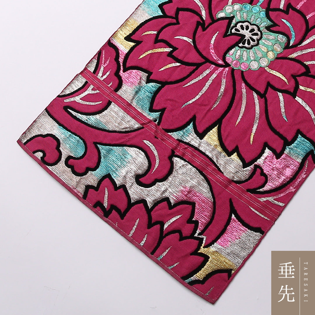 アンティーク 袋帯 帯丈392cm 六通 Aランク 正絹 蓮 唐草 個性的 遊び心 ピンク系 1223-01571