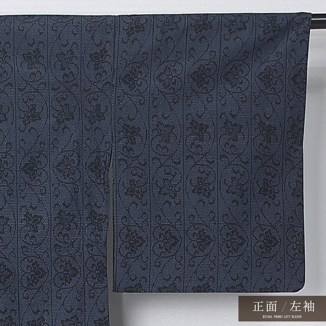 紬 単衣 身丈156cm 裄丈65cm 正絹 Aランク カジュアル 広衿 Mサイズ 唐華 亀甲絣 紺系 RP 1223-12249