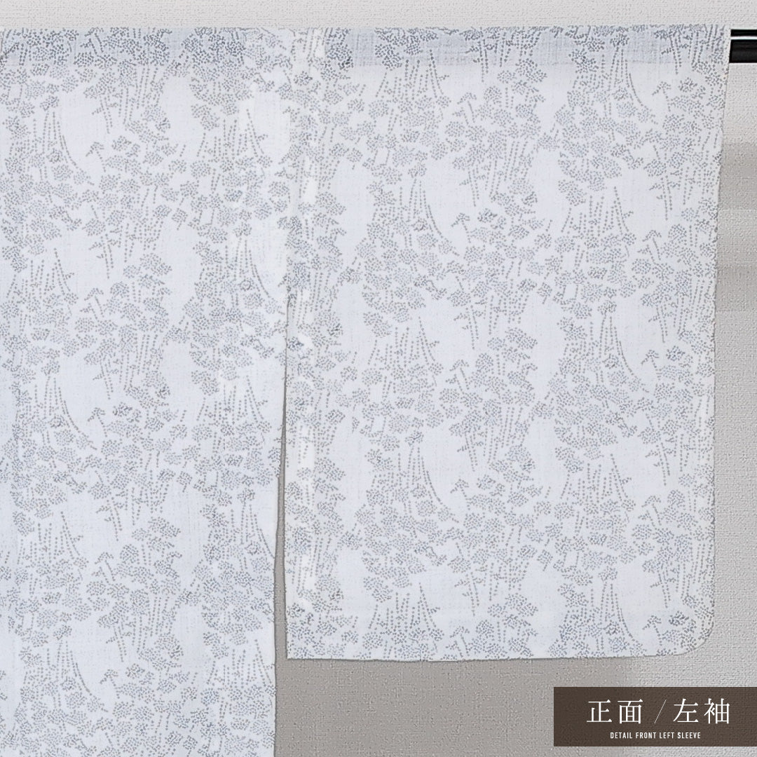 浴衣 夏物 洗える着物 身丈153cm 裄丈61cm Aランク 麻 バチ衿 Sサイズ カジュアル 植物柄 シック 爽やか 白系 1218-14262