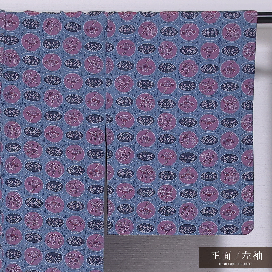 小紋 袷 身丈160cm 裄丈63cm 正絹 Aランク インフォーマル 広衿 Lサイズ 花柄 紫系 HP 1221-11562