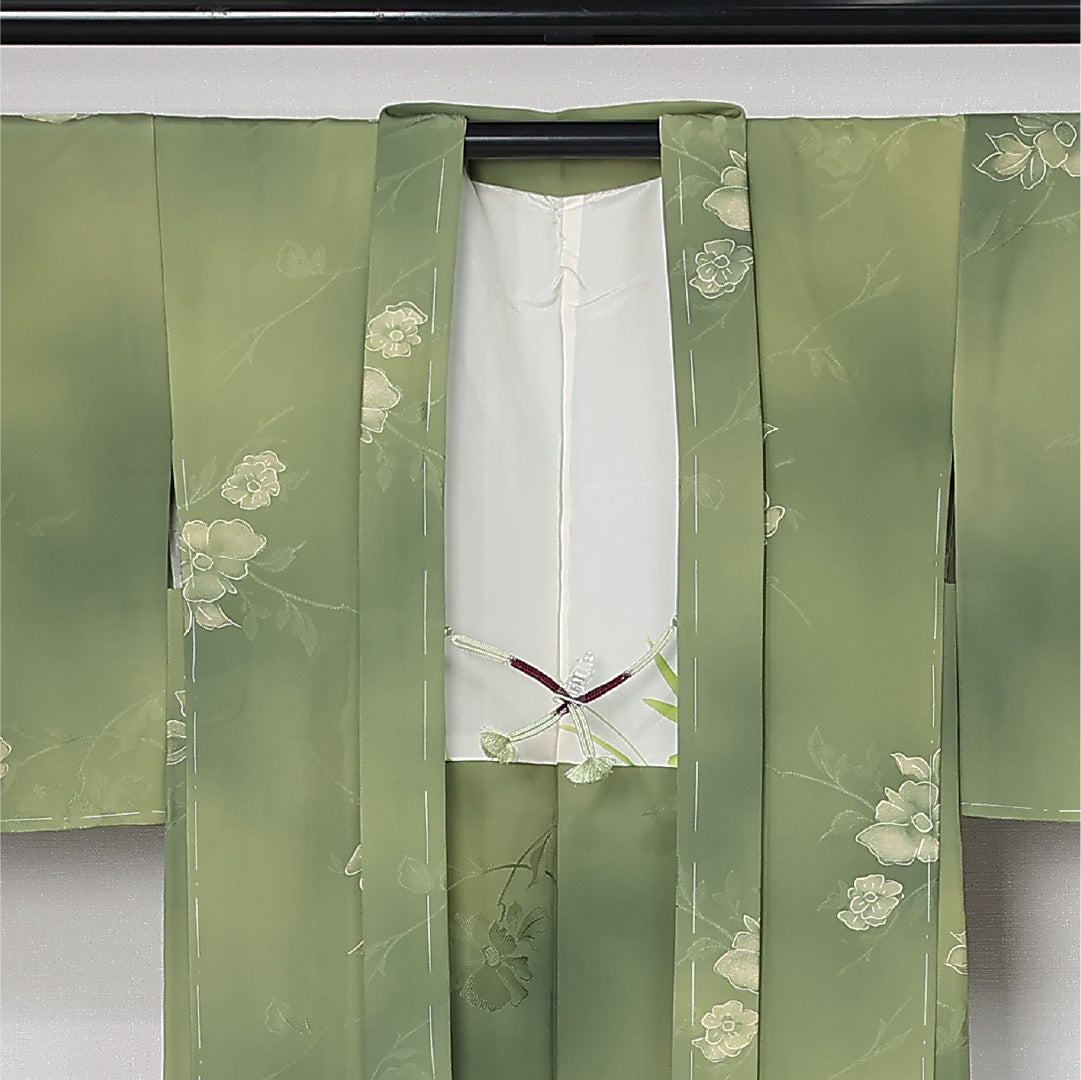 羽織 袷 身丈77cm 裄丈63cm 正絹 Sランク カジュアル Sサイズ ぼかし染 紐あり 芙蓉 緑系 RP 1232-12563