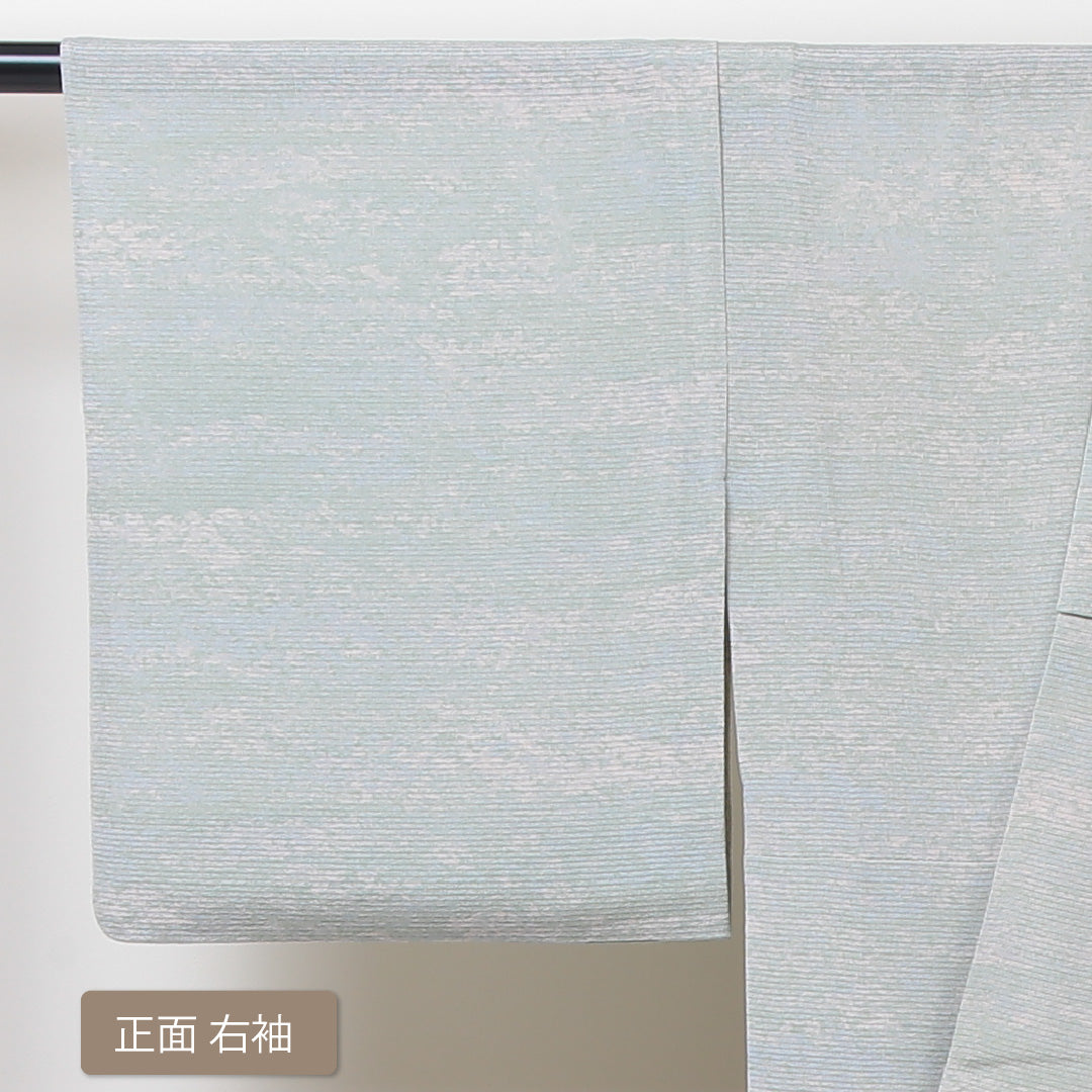 夏物 小紋 絽 身丈149cm 裄丈60cm 正絹 Sランク インフォーマル 広衿 XSサイズ 抽象柄 グレー系 RP 1221-01287