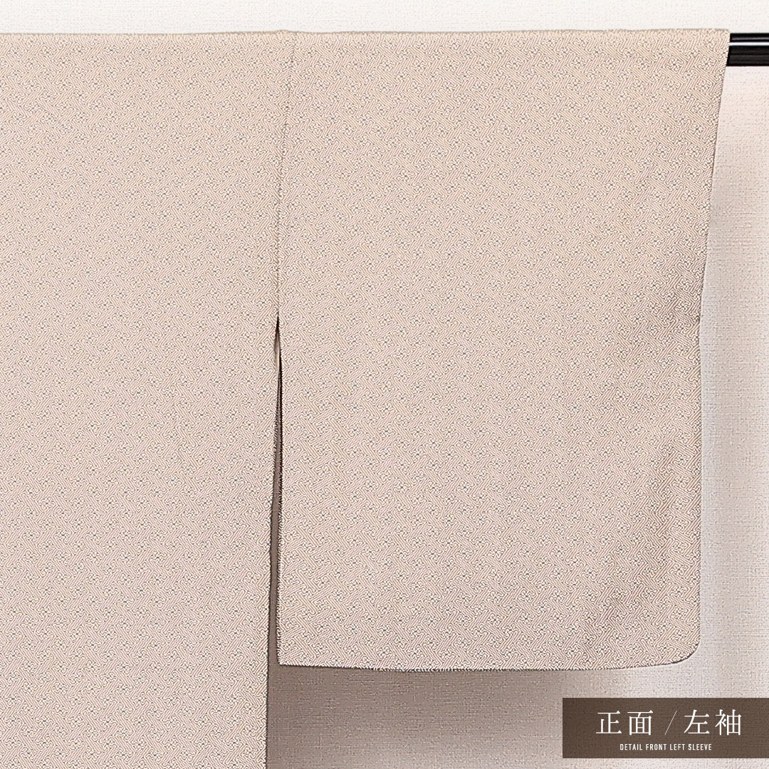 小紋 袷 身丈150cm 裄丈62cm 正絹 Aランク インフォーマル 広衿 Sサイズ 紗綾型 ベージュ系 RP 1221-14097