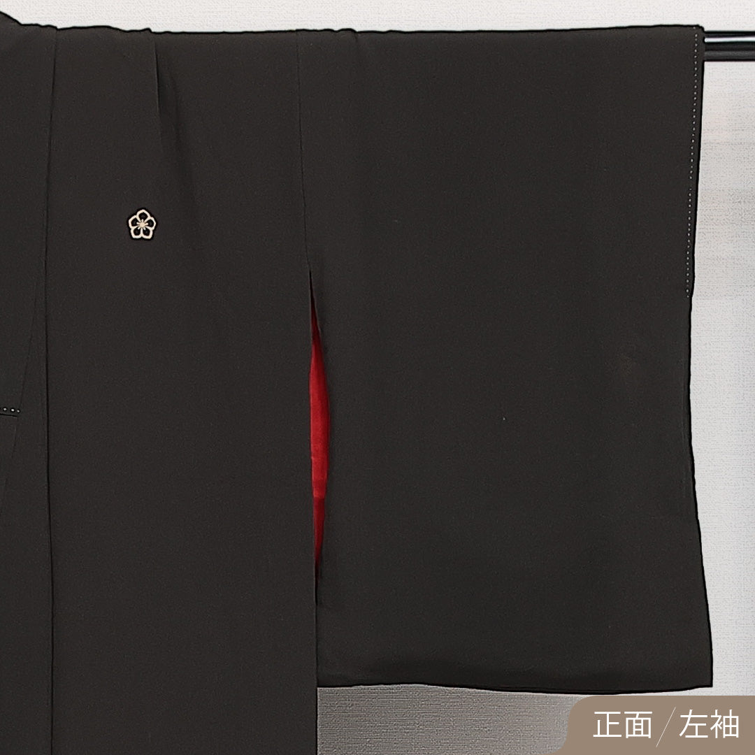 アンティーク 黒留袖 五つ紋 桔梗 身丈152cm 裄丈61cm Cランク 正絹 袷 広衿 S 小鼓 鶴 レトロ 華やか 黒系 1211-F0599