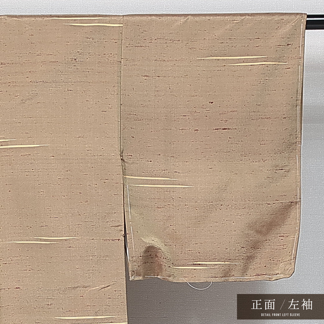 紬 袷 身丈148cm 裄丈60cm 正絹 Sランク カジュアル バチ衿 XSサイズ 抽象柄 金系 M4 1223-14718