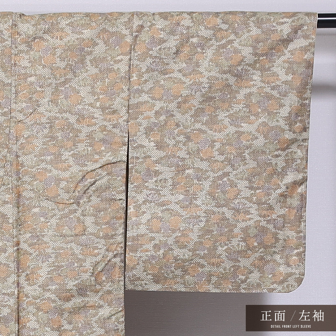 大島紬 袷 身丈156cm 裄丈62cm 正絹 Aランク インフォーマル バチ衿 Mサイズ 笹 緑系 M4 1223-11806