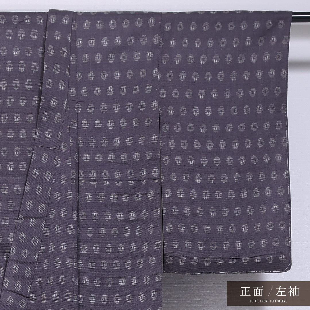 夏物 紬 絽 身丈155cm 裄丈61cm 正絹 Aランク カジュアル バチ衿 Mサイズ 創作柄 グレー系 RP 1223-11731
