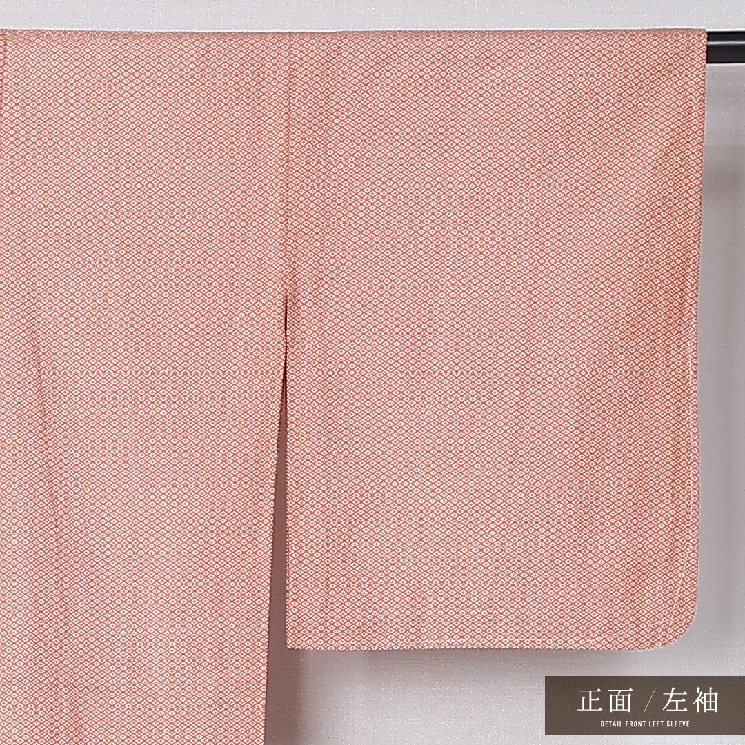小紋 単衣 身丈159cm 裄丈64cm 正絹 Aランク インフォーマル バチ衿 Mサイズ 菱 ピンク系 HP 1221-12194