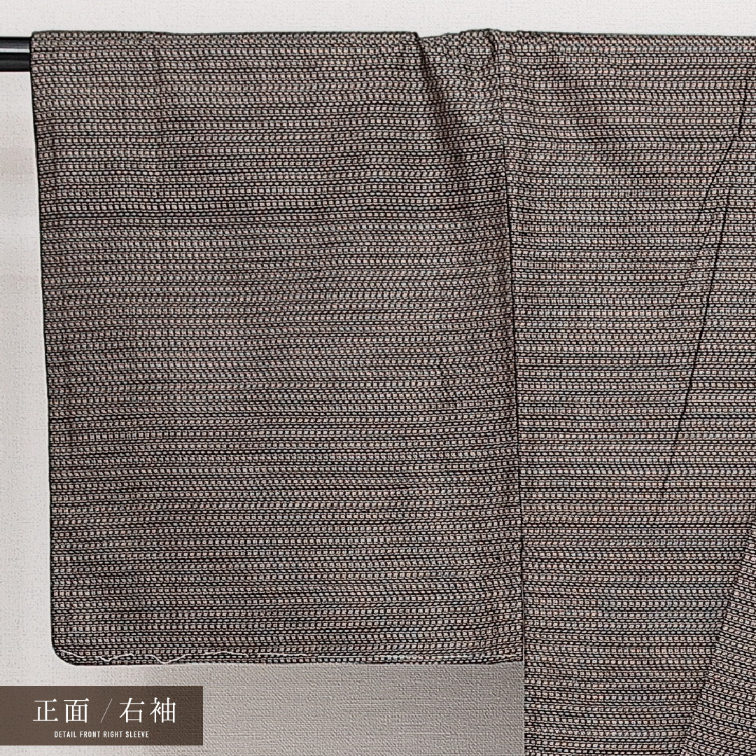 アンサンブル 男着物 (大島紬) 袷 身丈128cm 裄丈66cm 正絹 Aランク インフォーマル 棒衿 XSサイズ 泥染め 有馬 茶系 RP 1224-14534