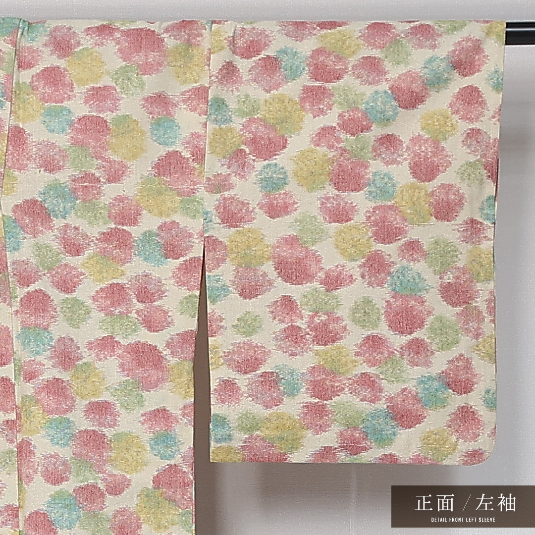 洗える着物 ウールの紬 単衣 身丈146cm 裄丈63cm ウール Sランク カジュアル バチ衿 XSサイズ 創作柄 多色系 RP 1223-11932