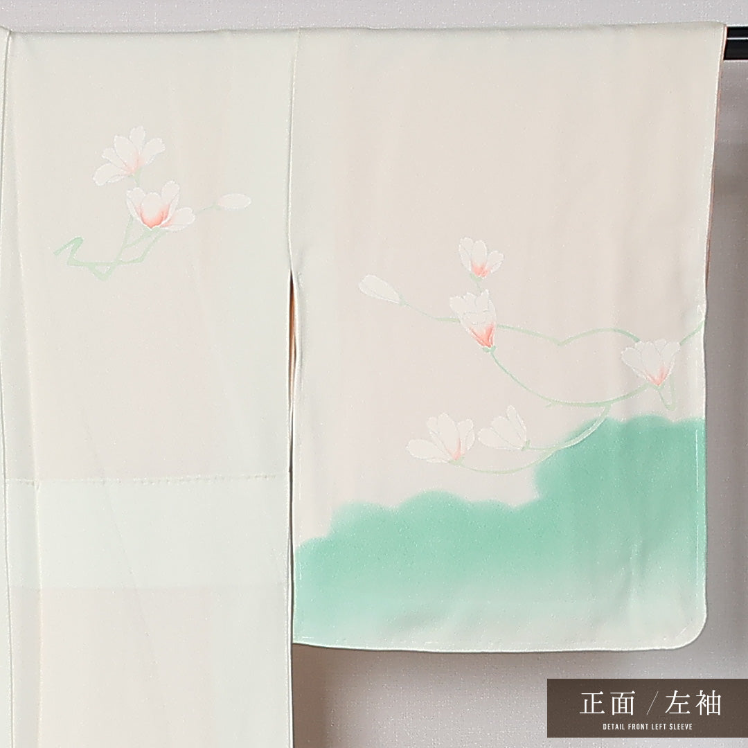 訪問着 袷 身丈150cm 裄丈63cm 正絹 Sランク セミフォーマル 広衿 Sサイズ 刺繍 花柄 白系 RP 1217-12497