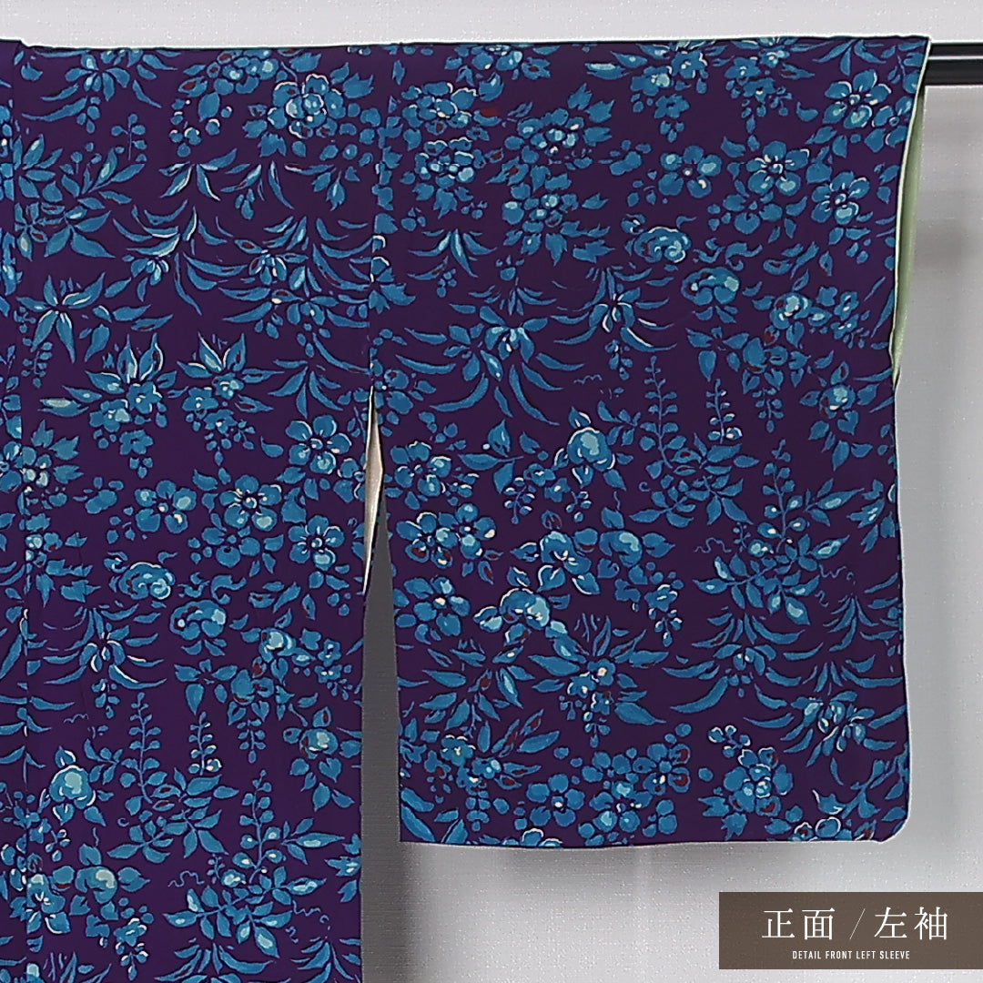 アンティーク 小紋 袷 身丈138cm 裄丈60cm 正絹 Aランク バチ衿 XSサイズ 花柄 紫系 M4 1221-12482