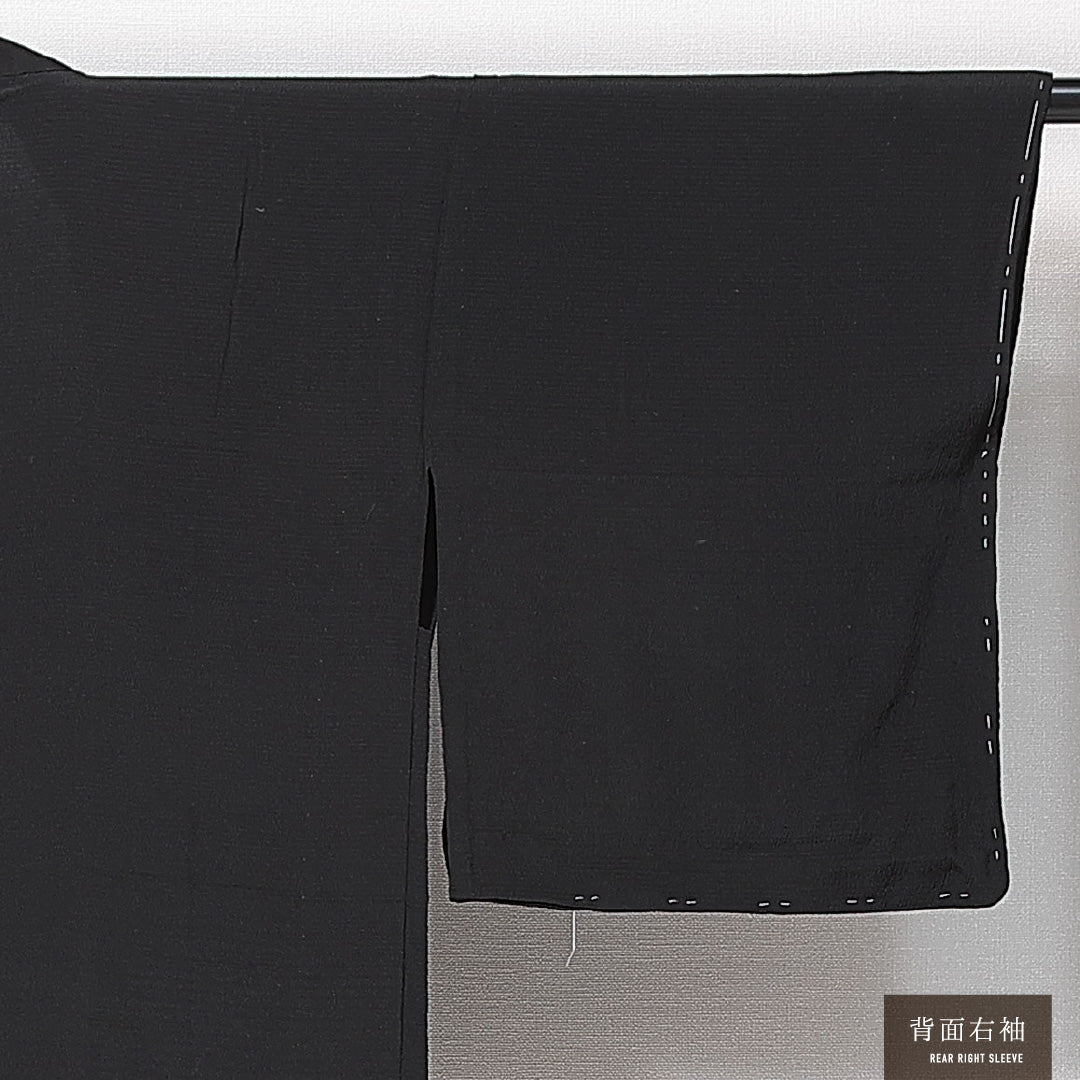 未使用品 黒羽織 単衣 身丈80cm 裄丈60cm 正絹 Nランク 一つ紋 (五三桐) セミフォーマル Sサイズ しつけ糸 無地 黒系 RP 1233-14683