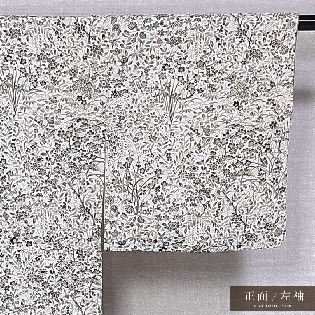 小紋 袷 身丈150cm 裄丈60cm 正絹 Sランク インフォーマル 広衿 Sサイズ 四季草花 クリーム系 RP 1221-11273