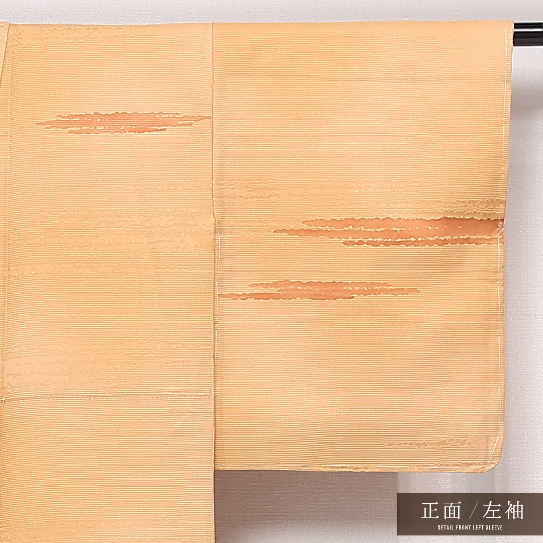 未使用品 付下げ 袷 身丈153cm 裄丈62cm 正絹 Sランク インフォーマル 広衿 Sサイズ しつけ糸 創作柄 朱系 RP 1218-13405