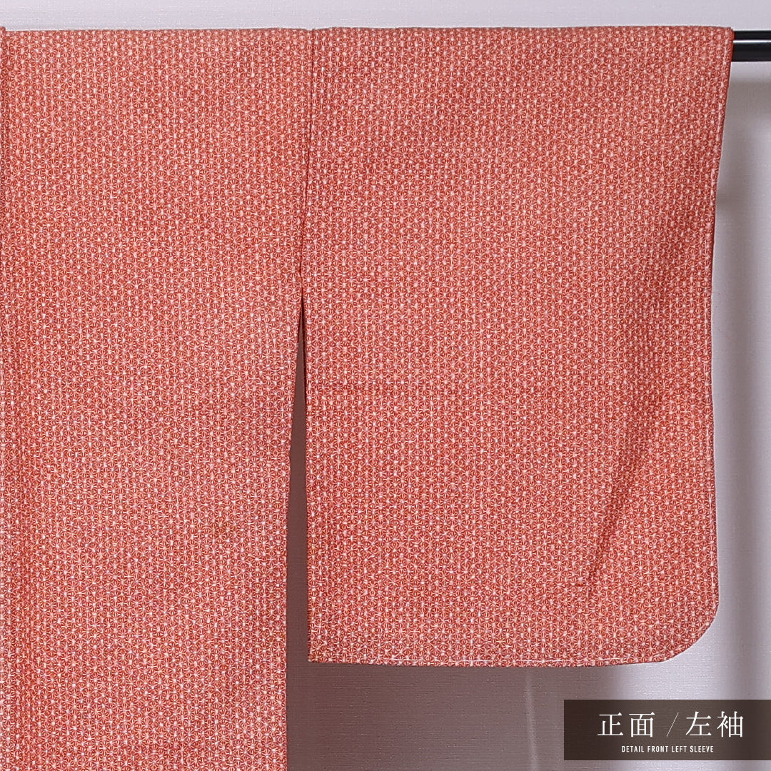 小紋 袷 身丈164cm 裄丈68cm 正絹 Aランク インフォーマル バチ衿 Lサイズ 麻の葉 朱系 HP 1221-11714