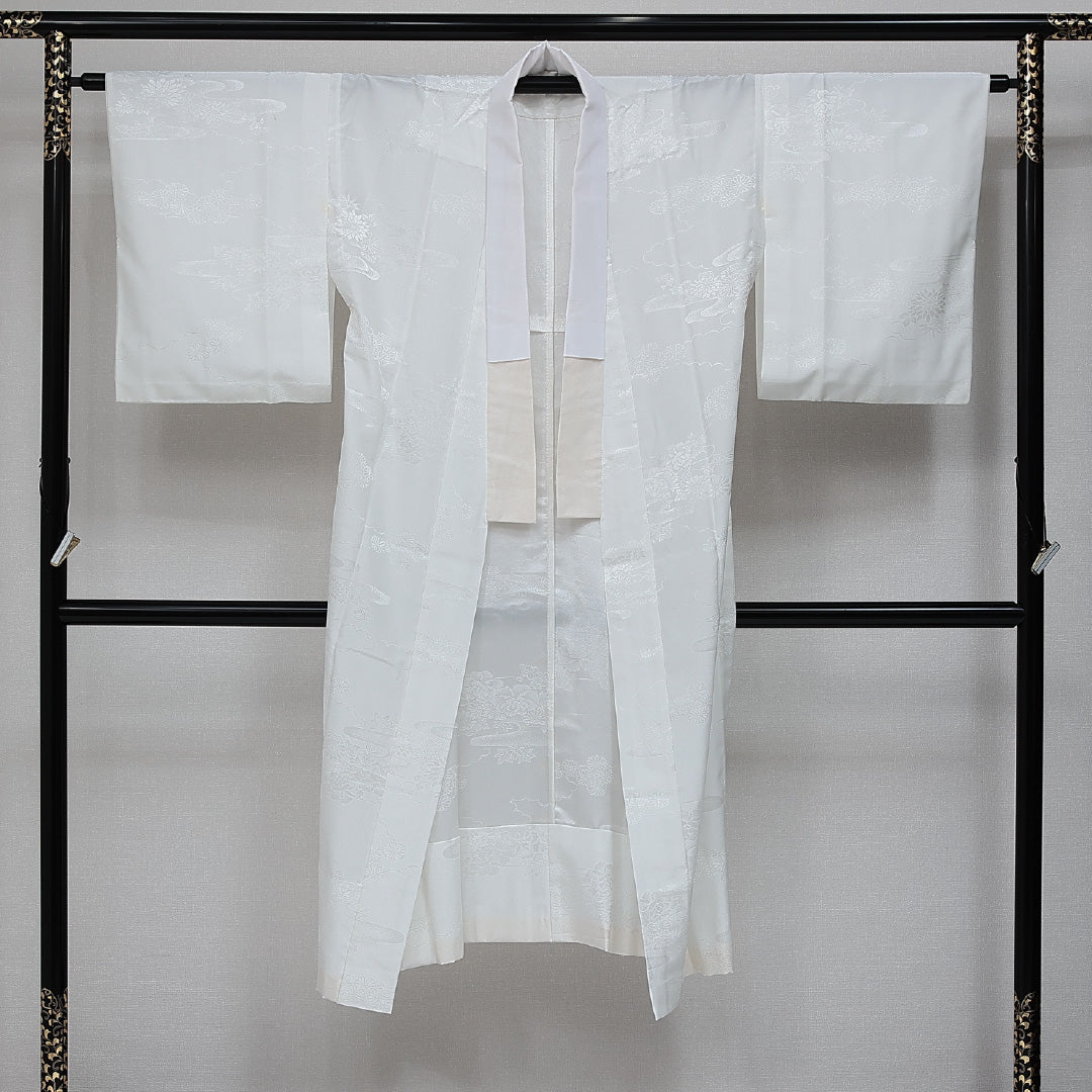 長襦袢 無双袖 身丈130cm 裄丈64cm 正絹 Bランク Lサイズ 流水 菊 白系 HP 1239-14471