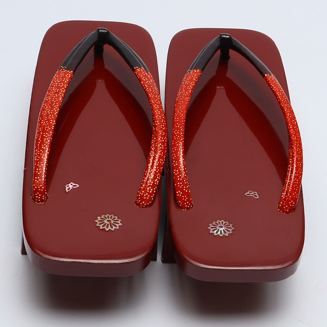 未使用品 夏物 下駄 カジュアル 木製 本革 Aランク 和装小物 朱系 1244-00688