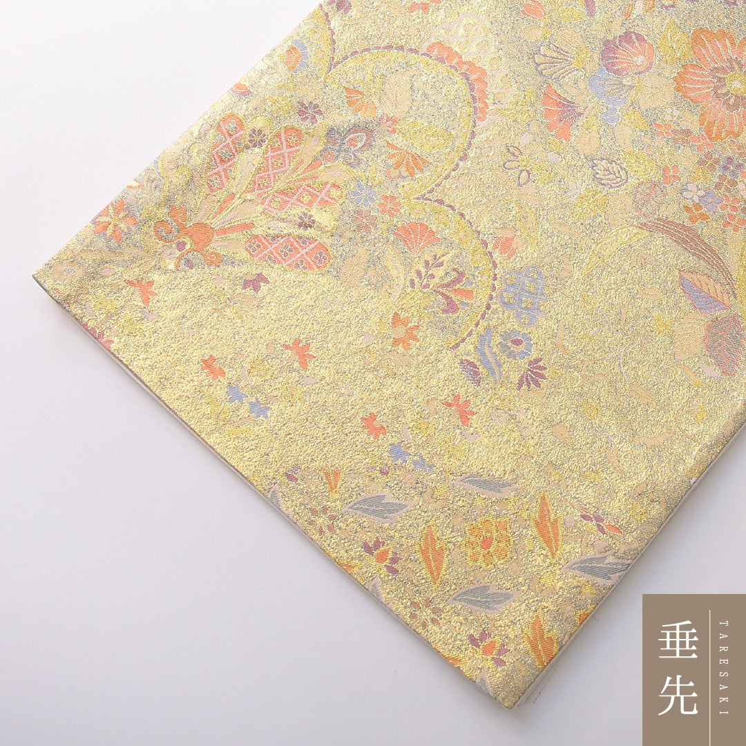 袋帯 帯丈438cm フォーマル 六通 帯芯なし Sランク 正絹 吉祥文様 金系 1223-02142