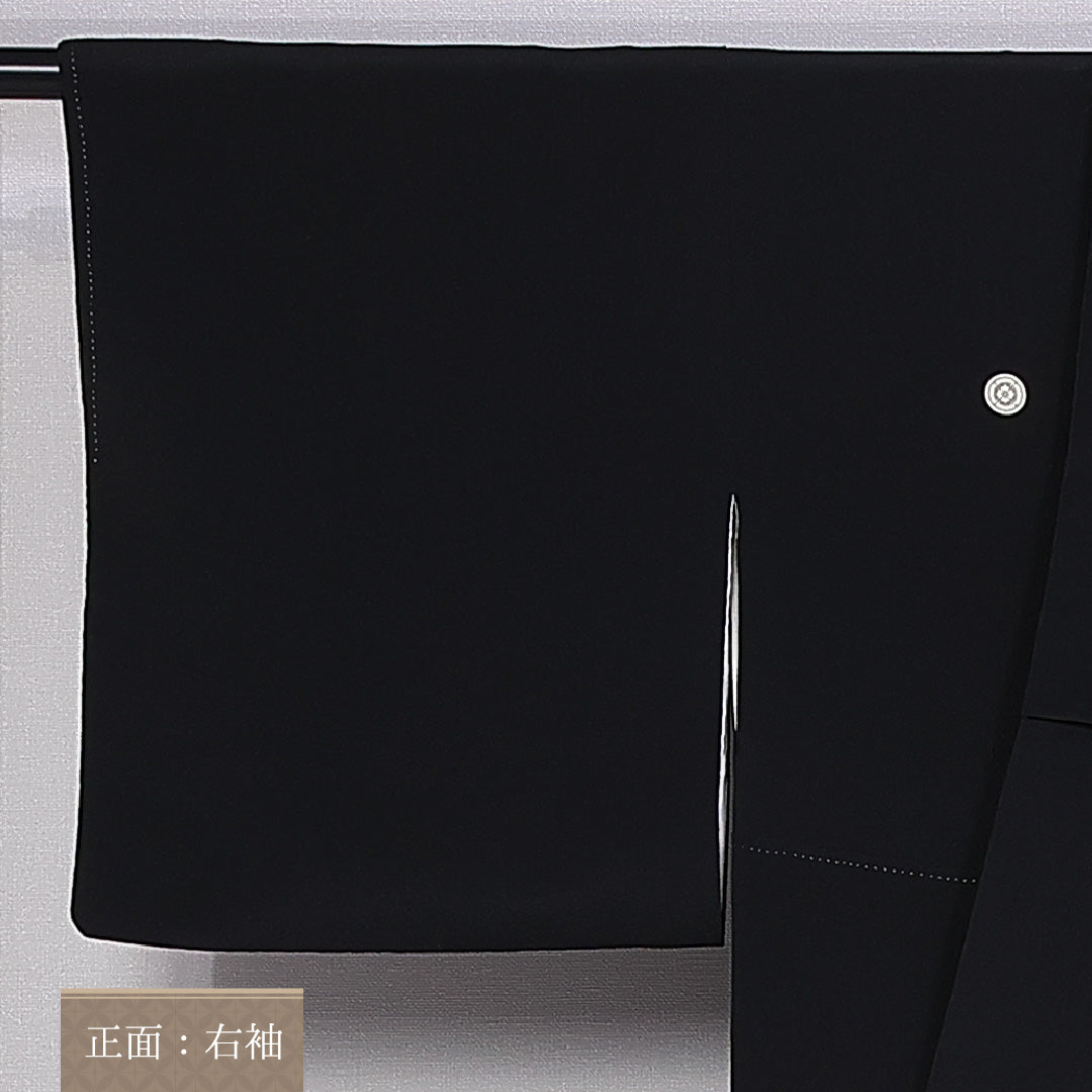 黒留袖 身丈154cm 裄丈63cm 袷 五つ紋 丸に木瓜 正絹 Cランク 広衿 鶴 刺繍 波 1211-F0347