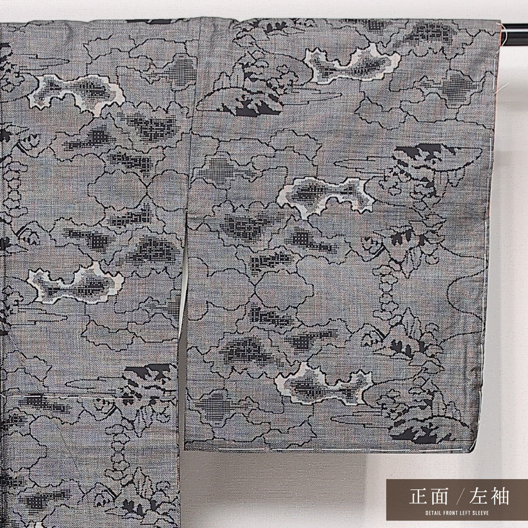 未使用品 村山大島紬 袷 身丈156cm 裄丈65cm 正絹 Sランク インフォーマル 広衿 Mサイズ しつけ糸 創作柄 グレー系 RP 1223-13502
