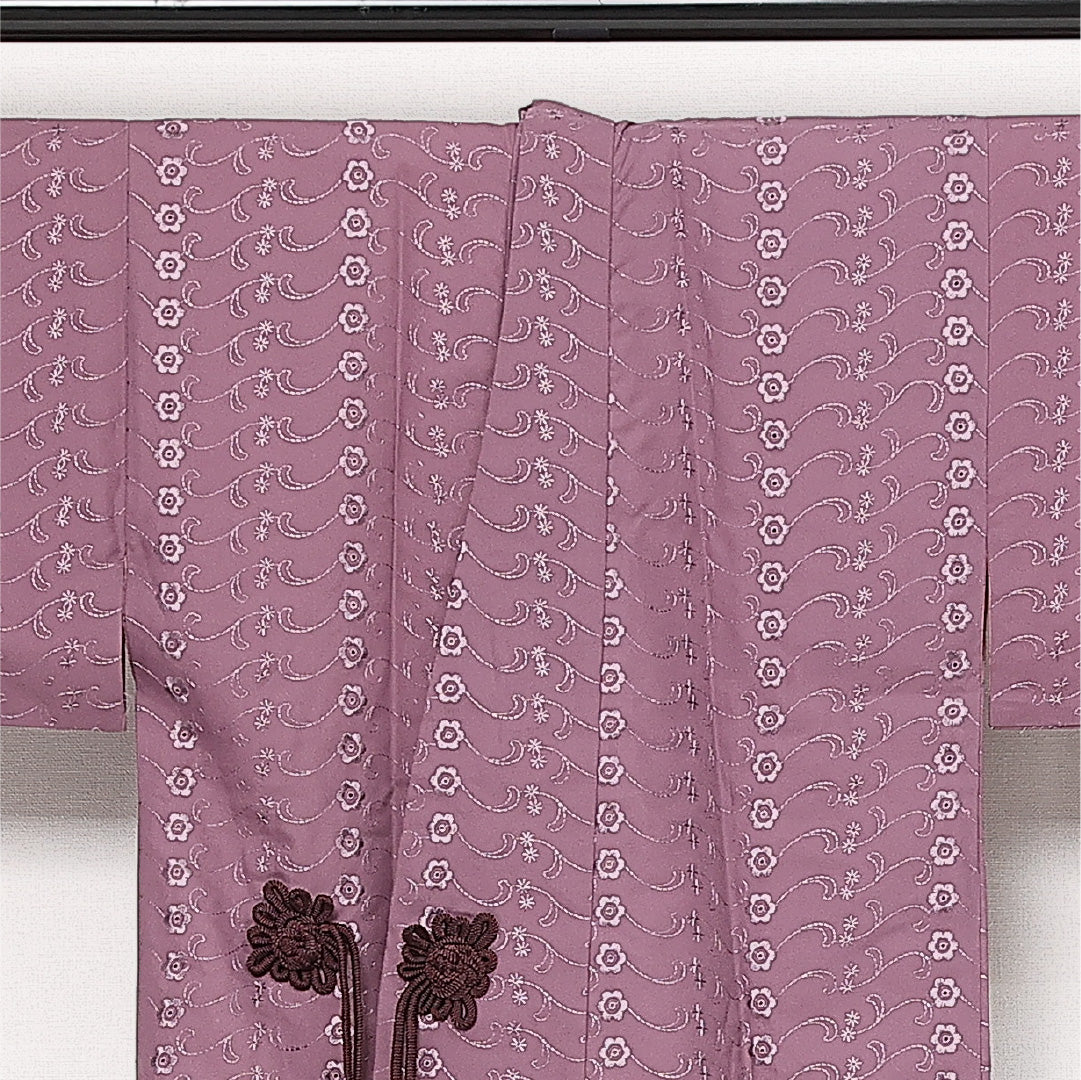 洗える着物 道中着 袷 身丈77cm 裄丈65cm ポリエステル Sランク カジュアル Mサイズ 刺繍 花柄 紫系 RP 1236-13714