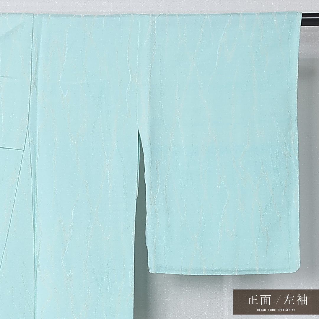 小紋 身丈149cm 裄丈62cm Sランク XS 正絹 単衣 広衿 創作 カジュアル 緑系 1216-12217