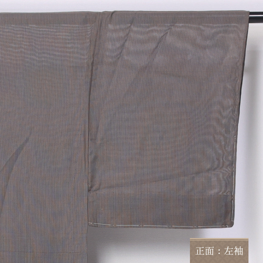 男着物 夏物 紗 身丈134cm 裄丈67cm 正絹 Sランク XSサイズ バチ衿 カジュアル 縞 クリーム系 茶系 1219-06290