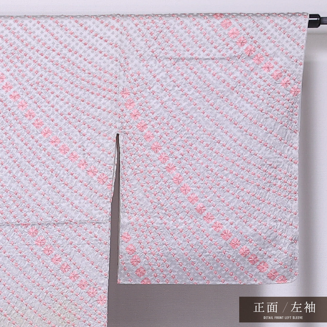 小紋 袷 身丈163cm 裄丈66cm 正絹 Aランク インフォーマル 広衿 Lサイズ 創作柄 グレー系 HP 1221-11585