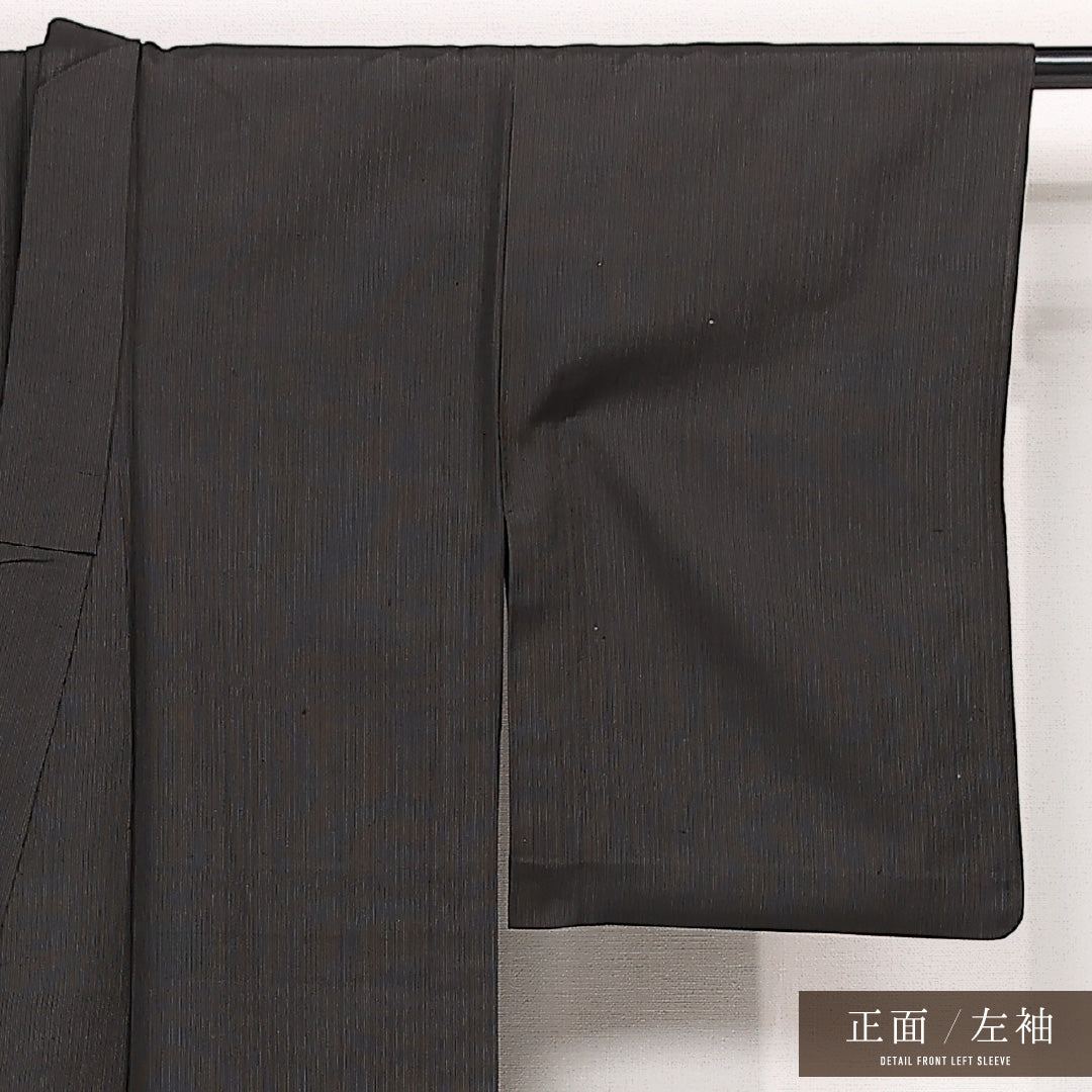 夏物 お召 夏物 身丈151cm 裄丈61cm 正絹 Aランク インフォーマル バチ衿 Sサイズ 無地 黒系 RP 1222-13345