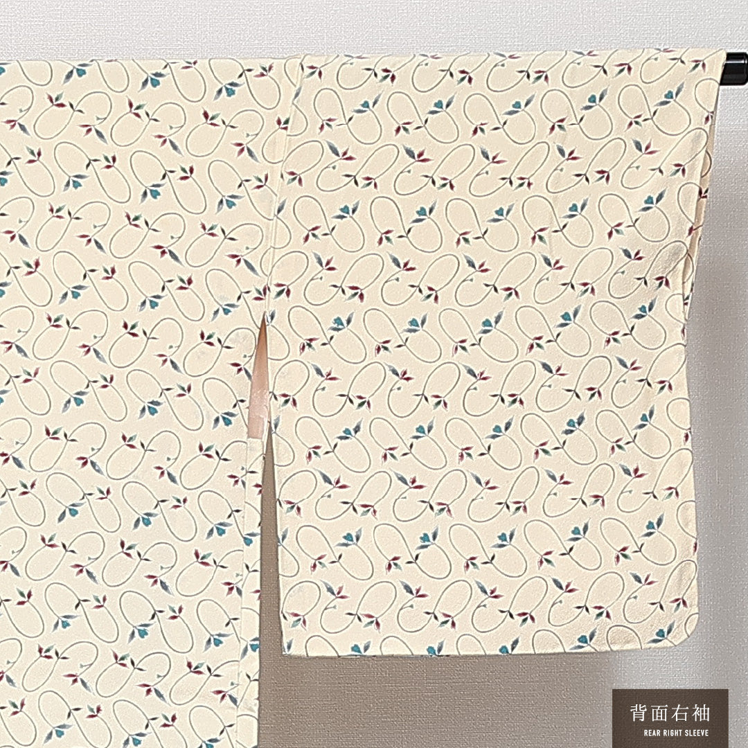 羽織 袷 身丈77cm 裄丈62cm 正絹 Aランク カジュアル Sサイズ 植物柄 クリーム系 RP 1232-14657
