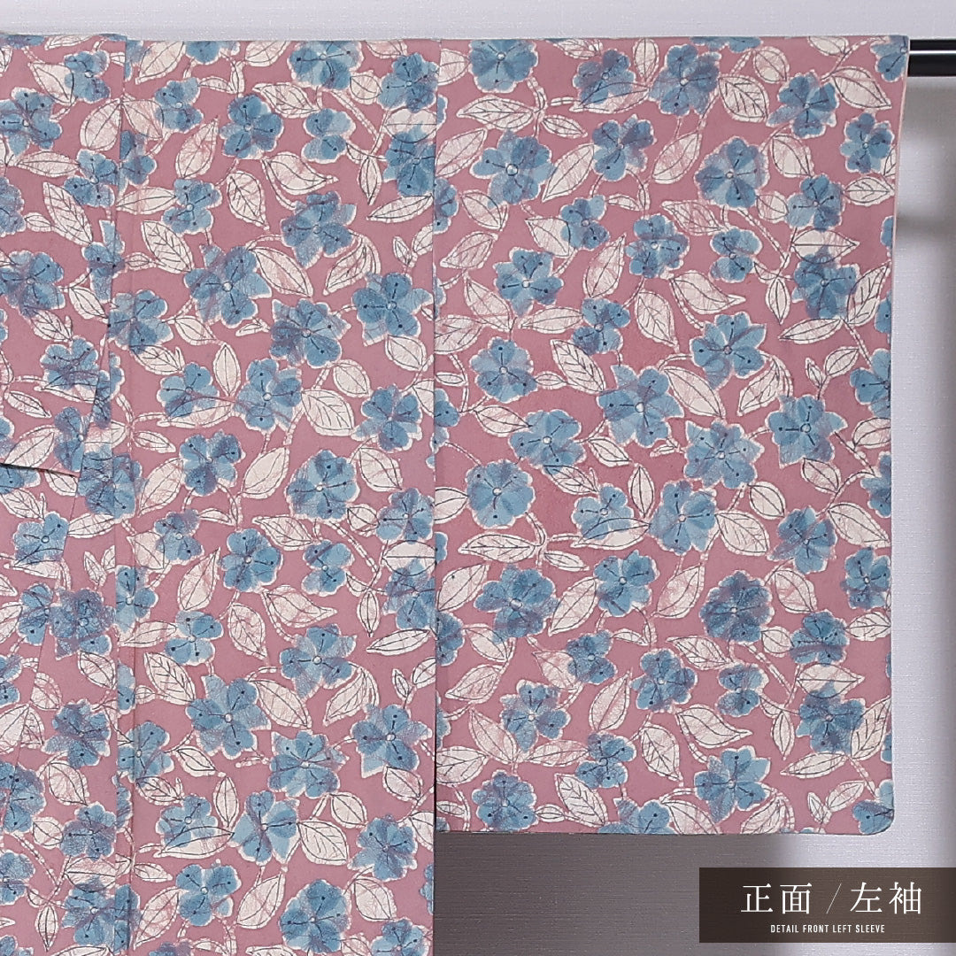 小紋 袷 身丈153cm 裄丈62cm 正絹 Aランク インフォーマル 広衿 Sサイズ 花柄 ピンク系 RP 1221-11739